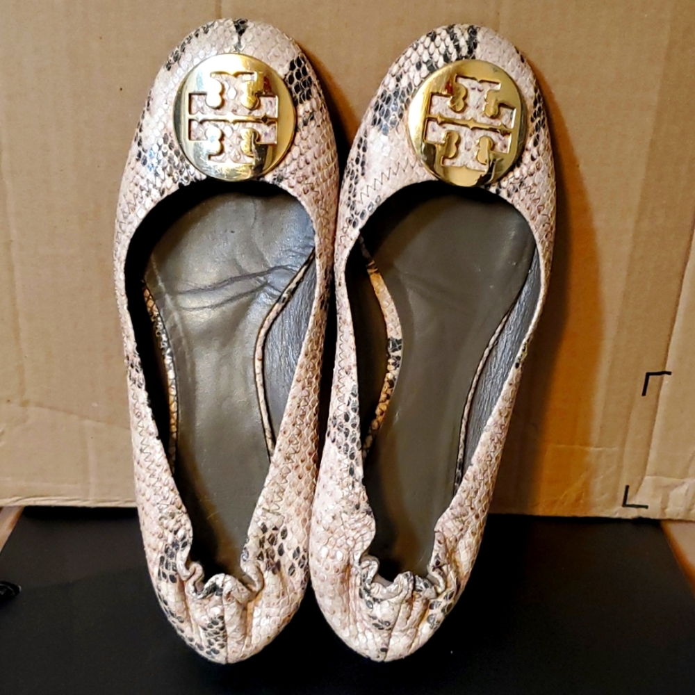 Tory Burch Reva Python Skin Leather Flats - image 1